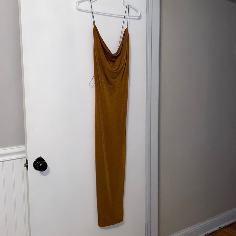 ASTR Cowl Neck gold dress